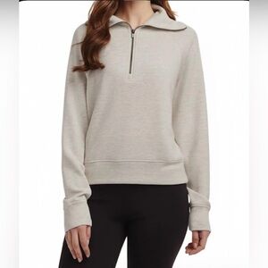 Danskin Women's Luxe Half Zip Pullover Top Heather Cream Size S New